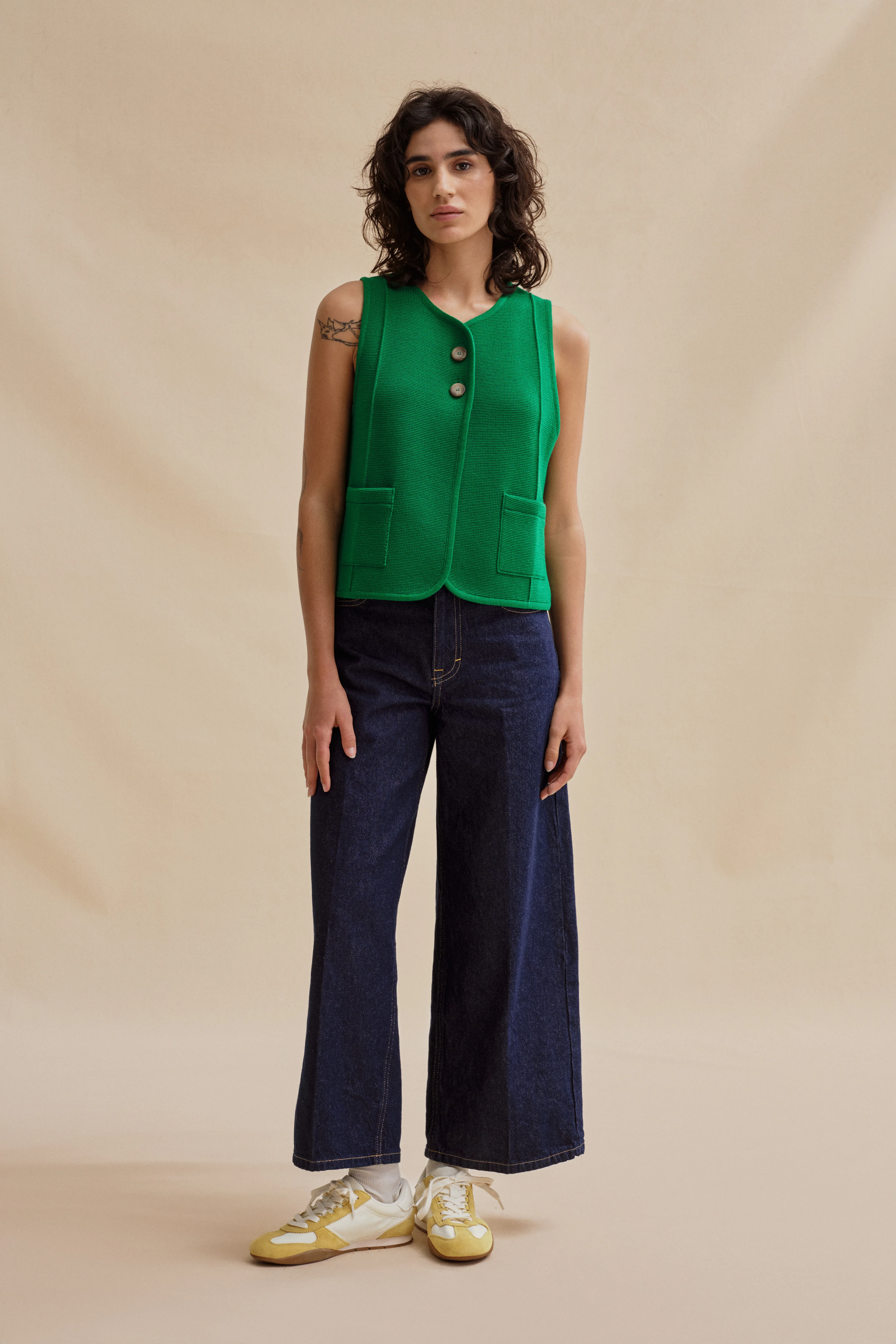 Gilet sans manches vert maille milano pour femme - Image 3