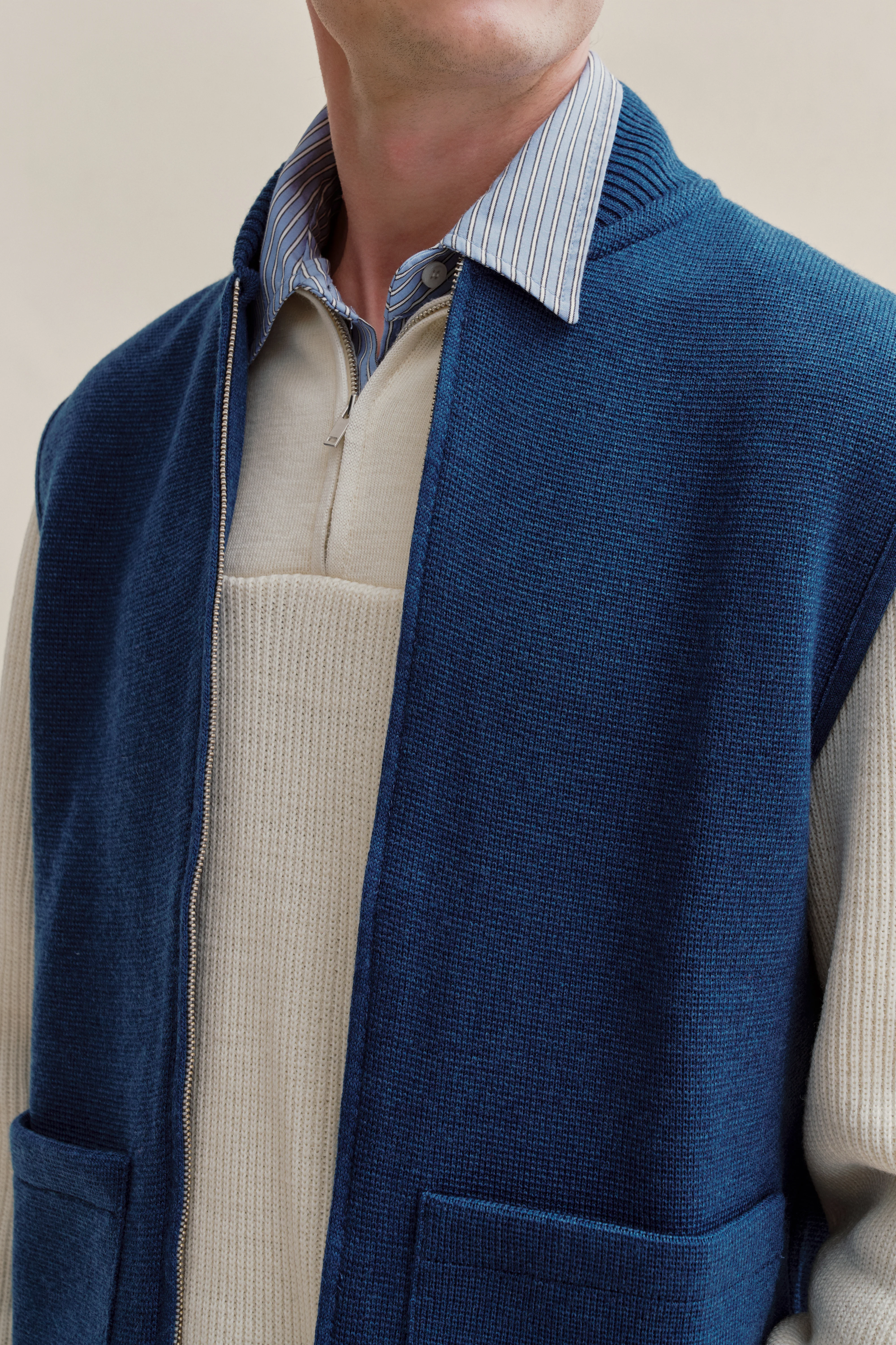 Gilet zippé bleu denim Milano pour homme - Image 5