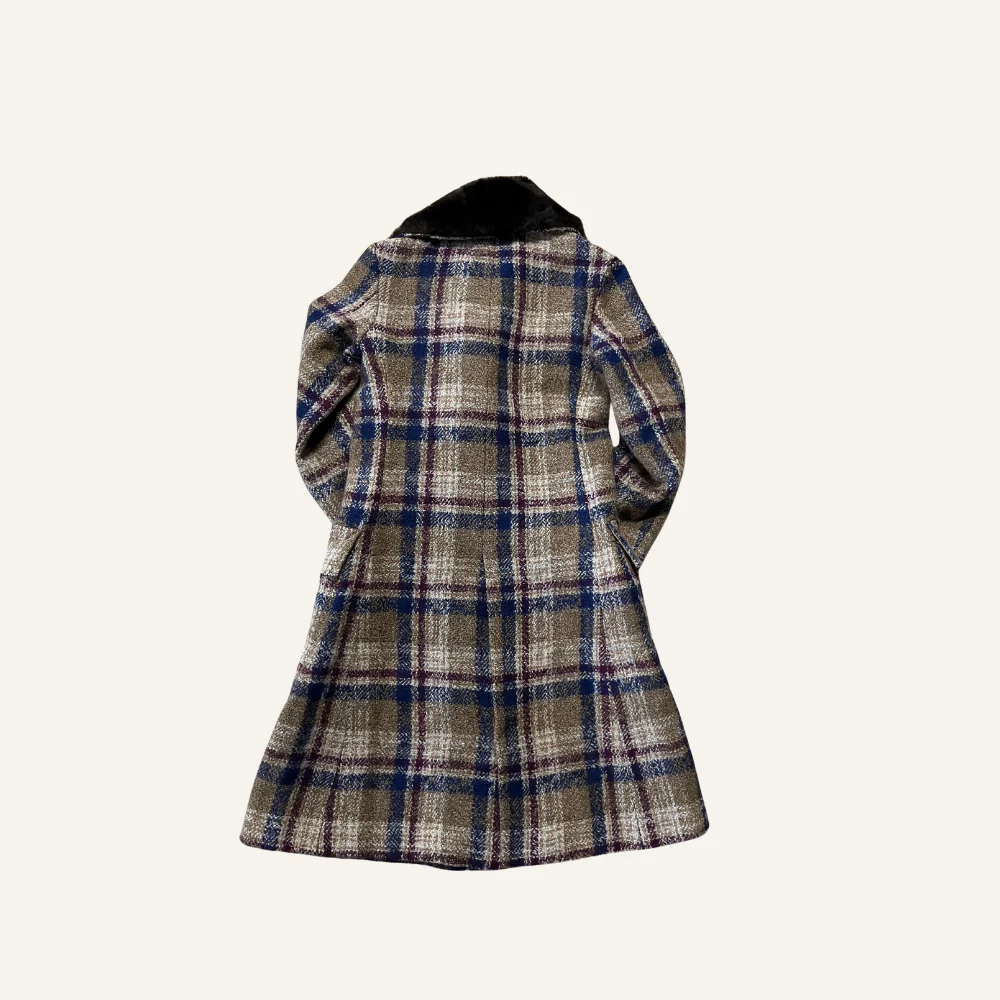 Manteau à carreaux col fourrure pour femme - Seconde main - Image 3