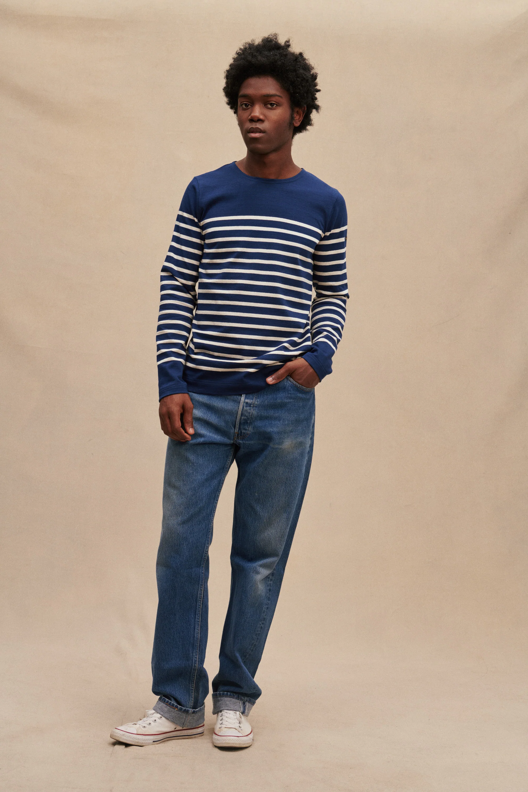 Marinière Marine Nationale marine et blanc pour homme - Image 6