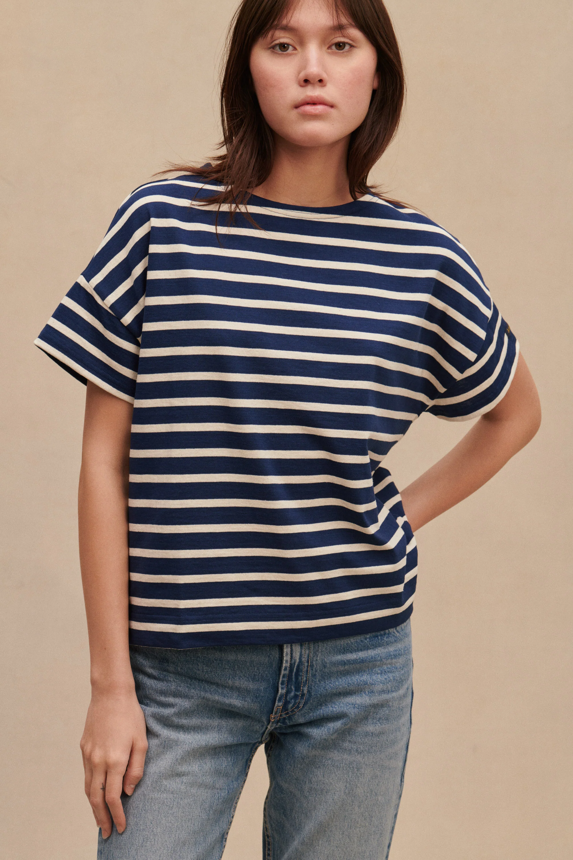 Marinière Jim oversize marine et écru pour femme - Image 3