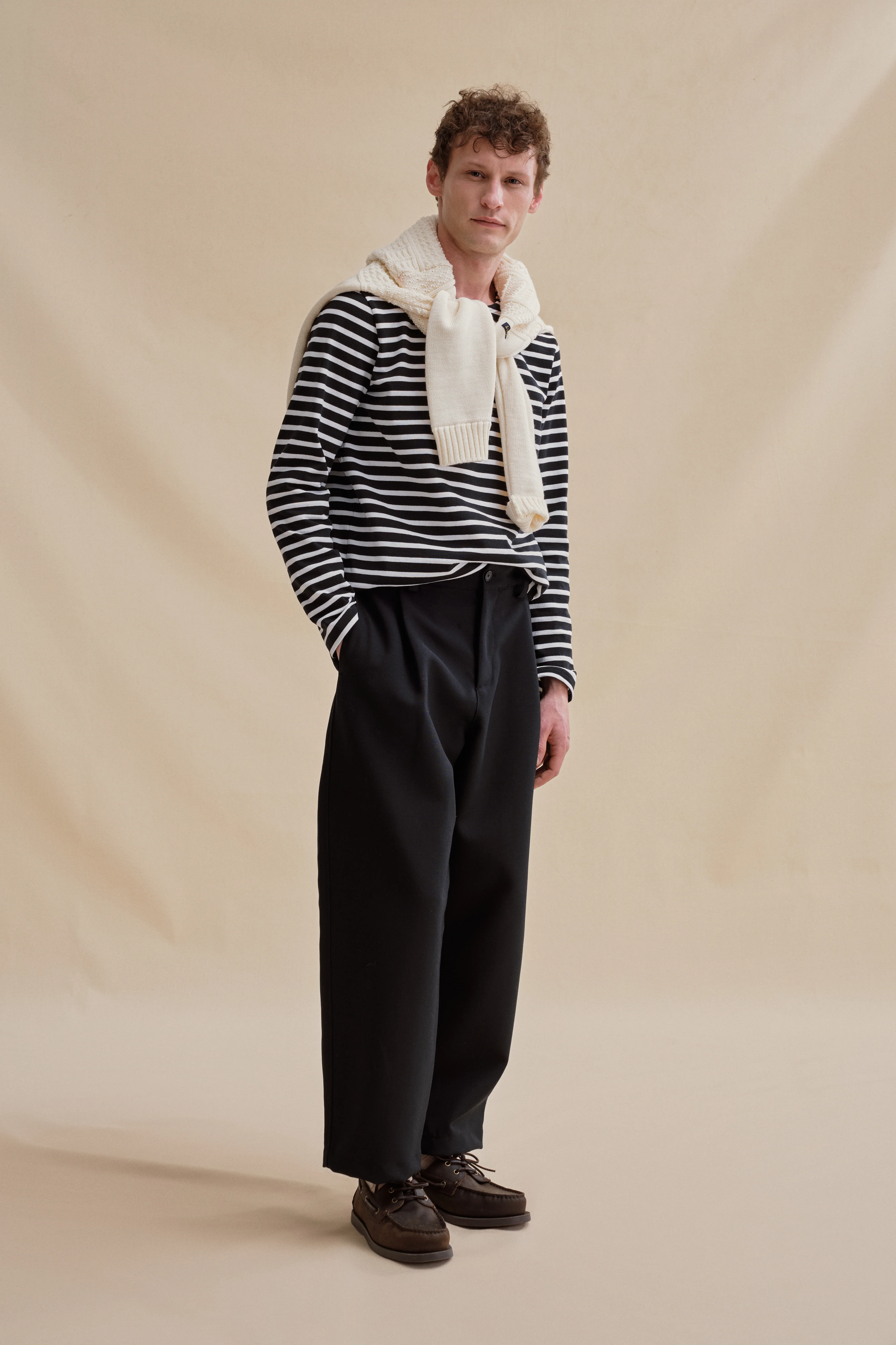 Marinière en coton épais noire et blanche pour homme - Image 3