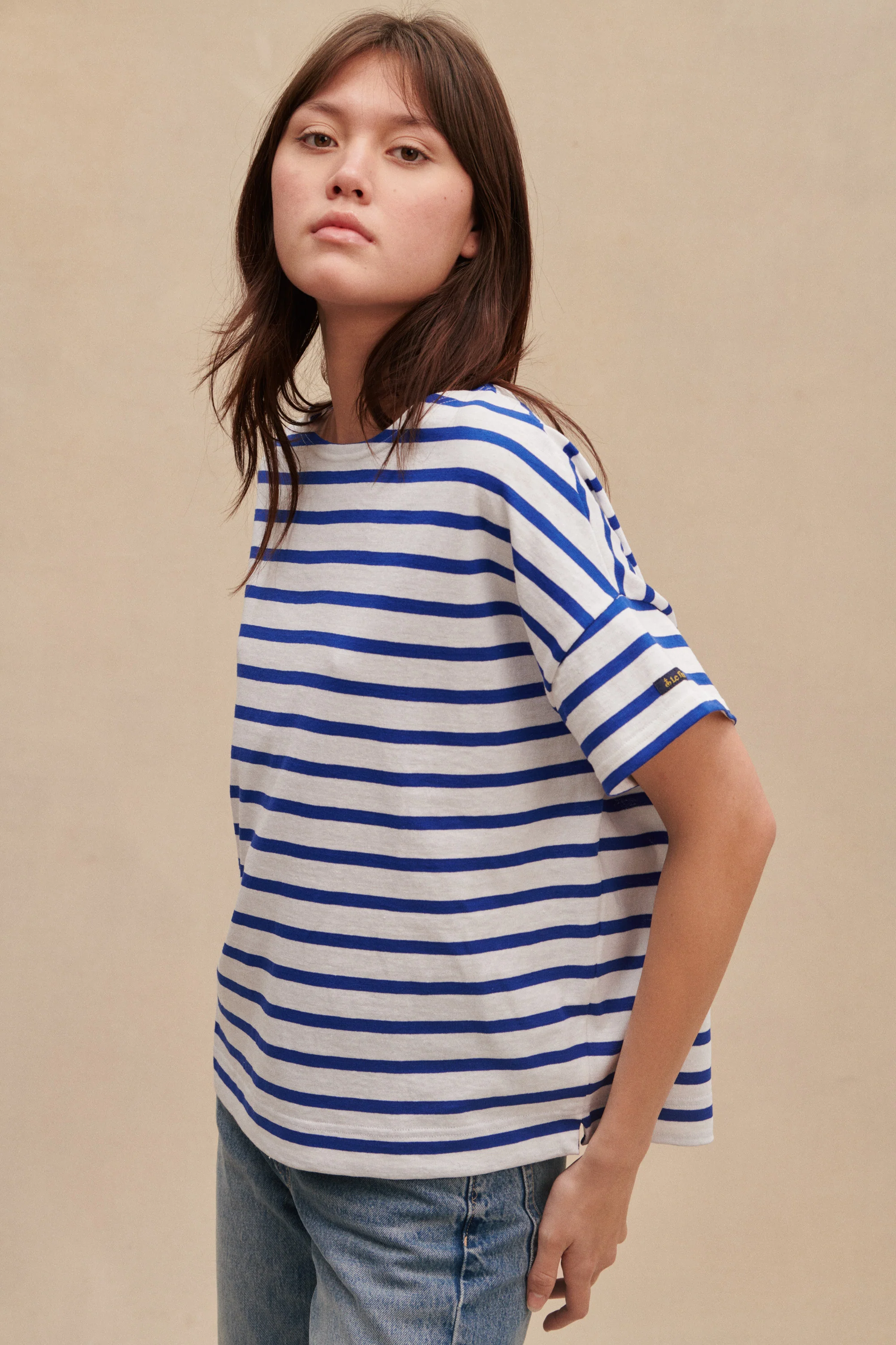 Marinière Jim oversize blanc et roi pour femme - Image 3