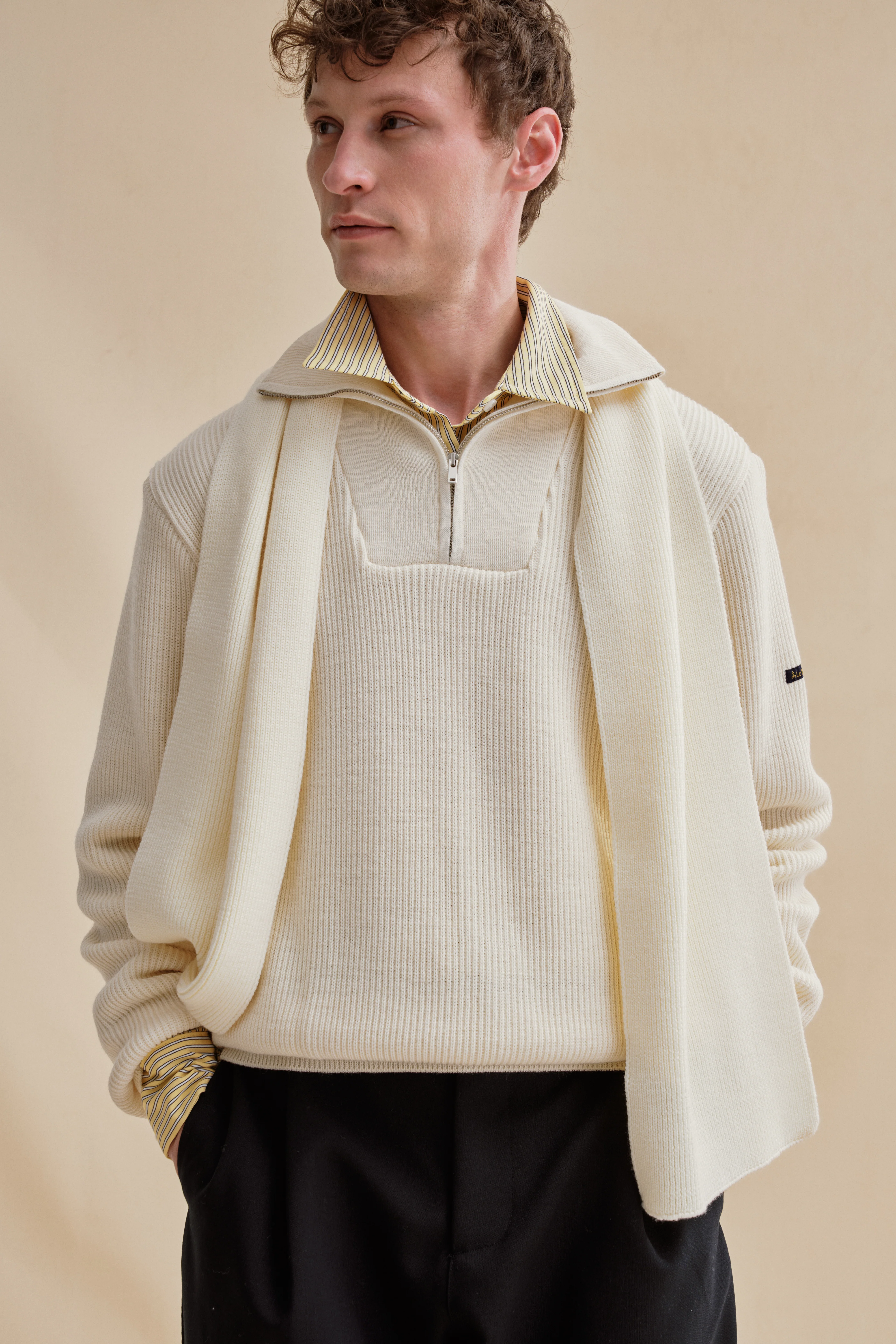 Pull camionneur écru en laine vierge pour homme - Image 3