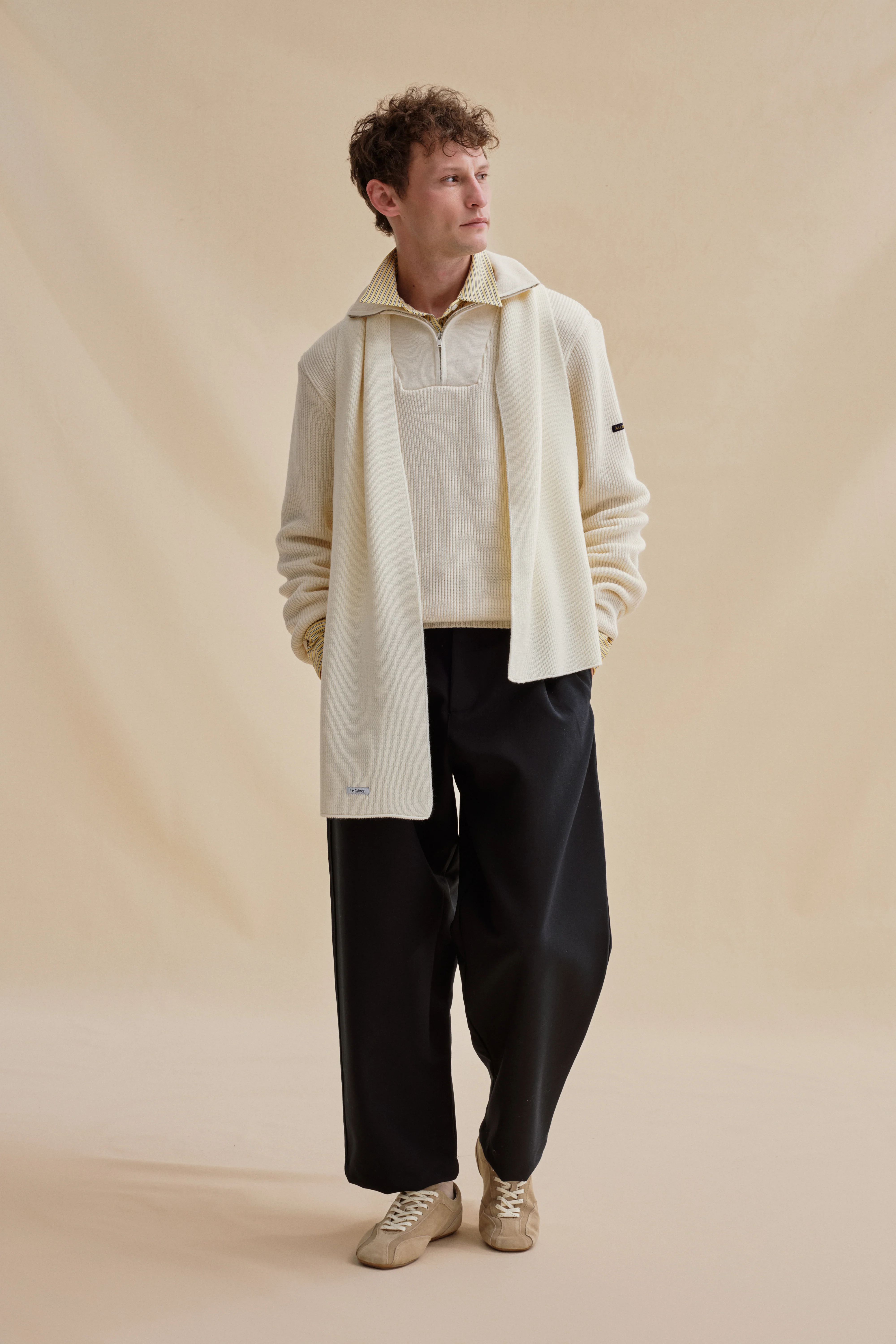 Pull camionneur écru en laine vierge pour homme - Image 4