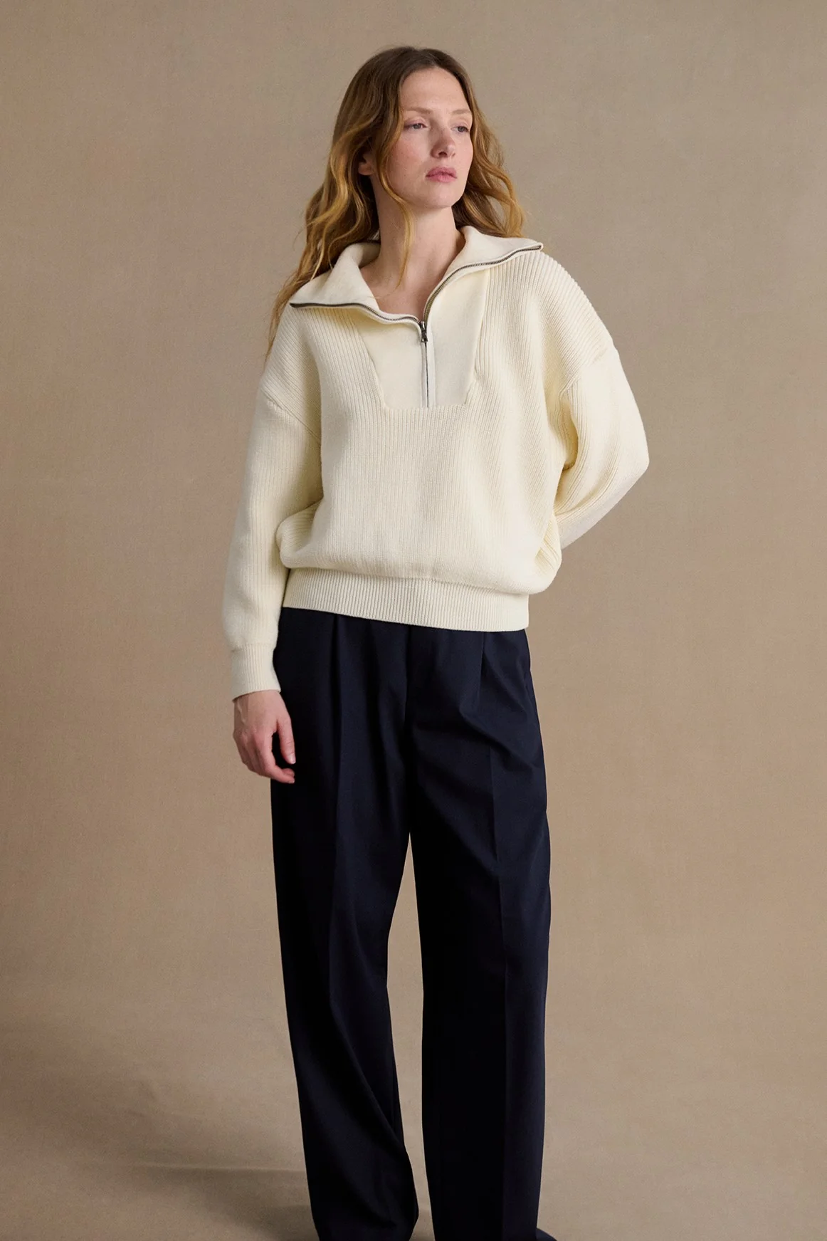 Pull col camionneur mérinos écru pour femme - Image 4