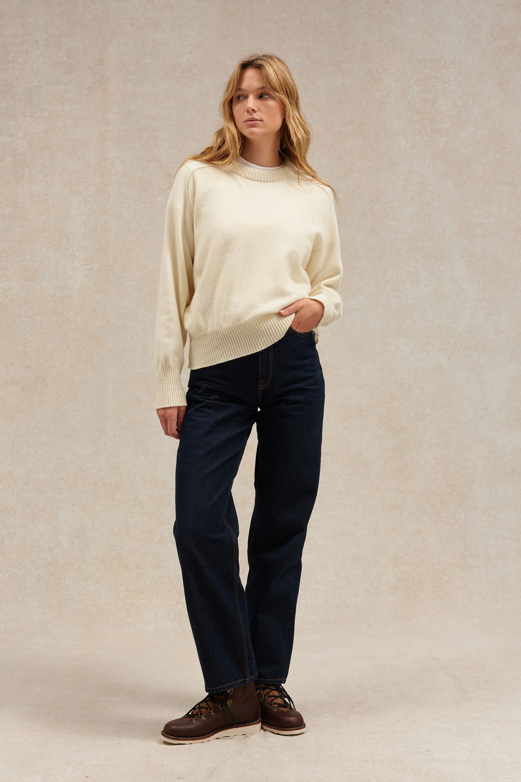 Pull femme col rond écru - Image 4