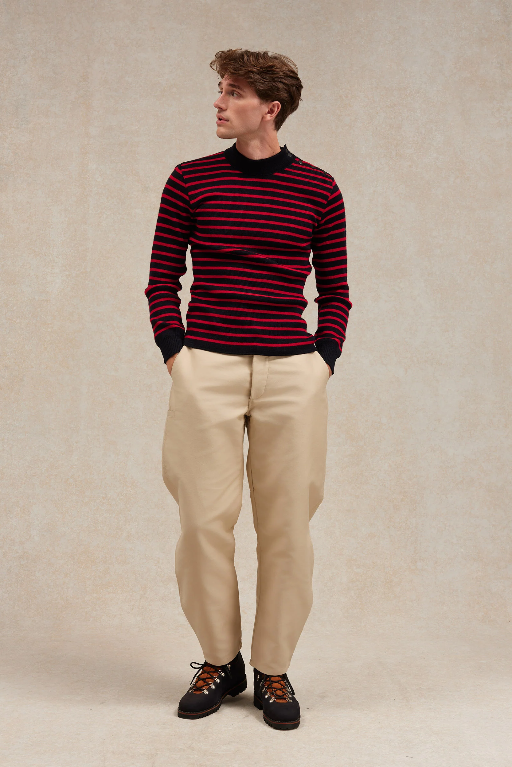 Pull marin rayé marine et rouge pour homme - Image 3