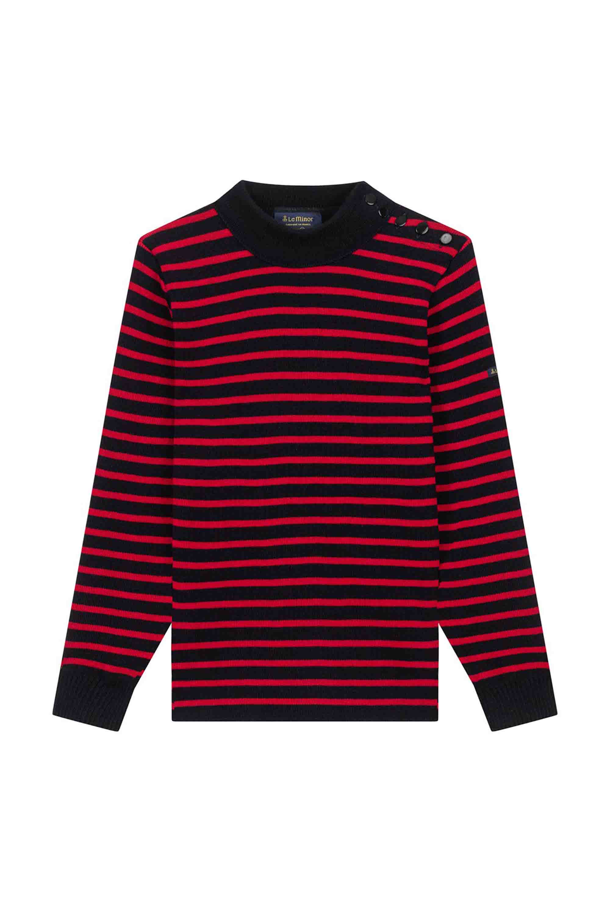 Pull marin rayé marine et rouge pour homme - Image 5