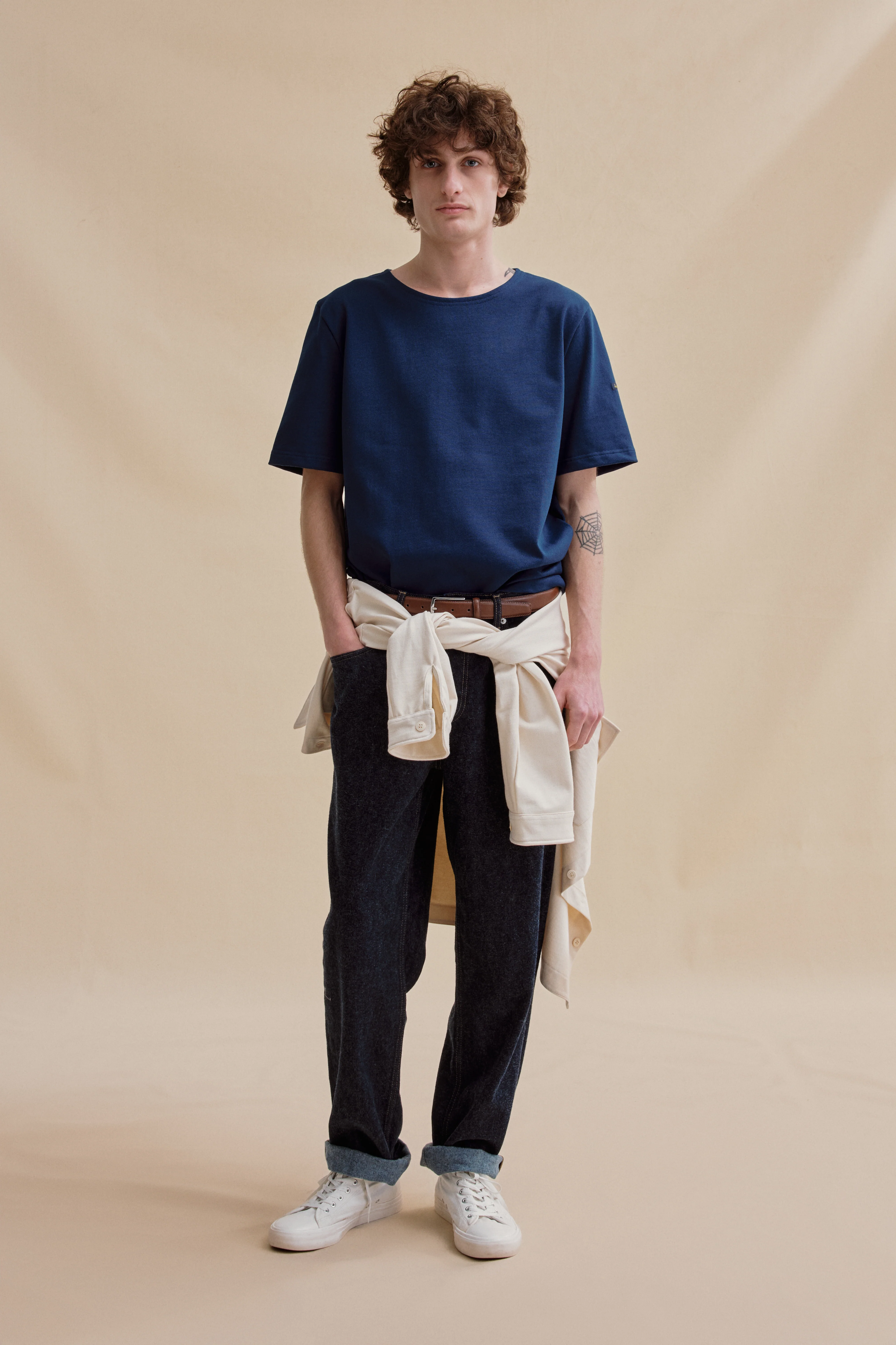 T-shirt coton épais col bateau marine pour homme - Image 3