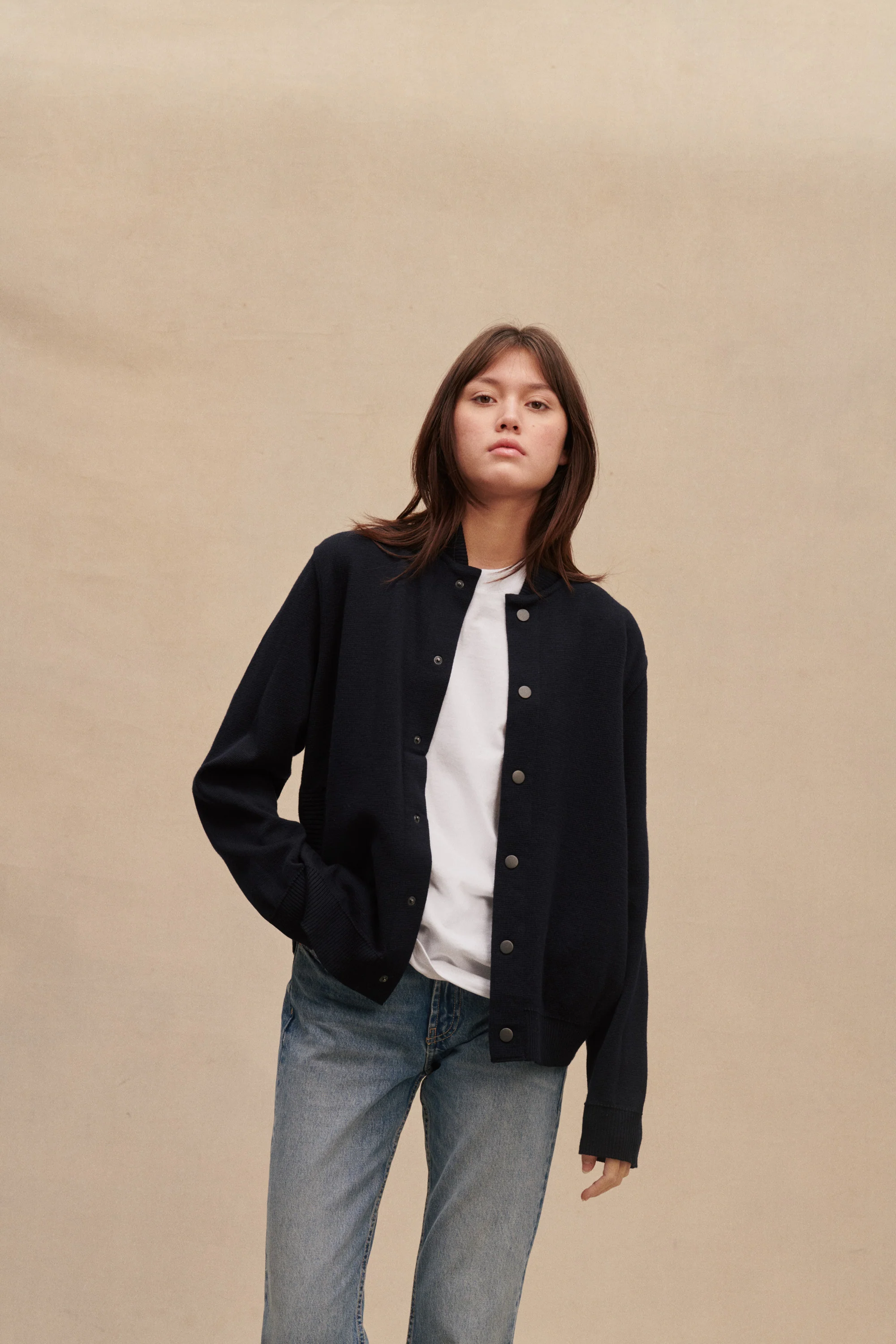 Teddy bleu marine en maille milano pour femme - Image 3